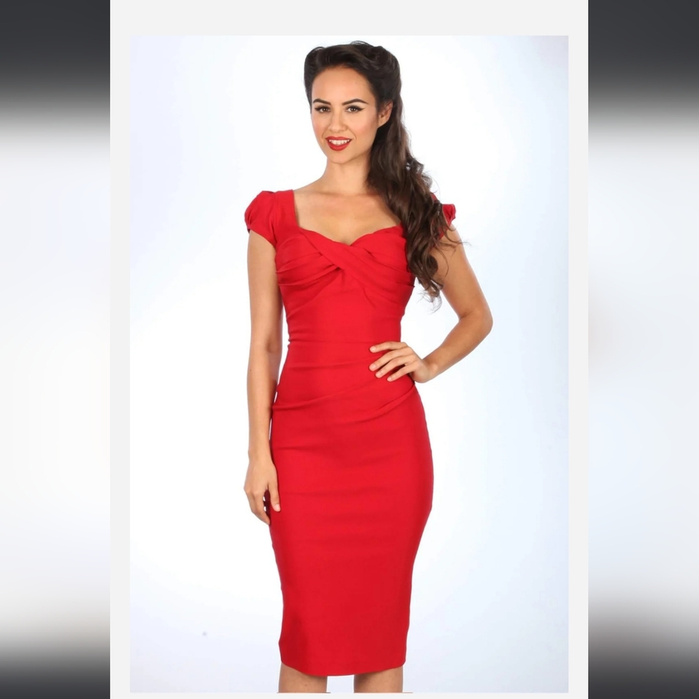 Pin-Up Bombshell Cherry Red Wiggle Dress Stop Staring Billion Dollar Baby